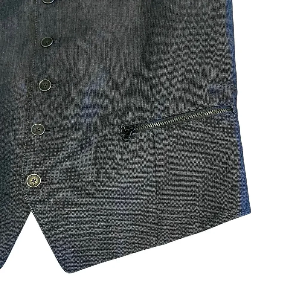 John Varvatos USA Waistcoat Vest Grey Zippered Pockets Linen Cotton Size 42